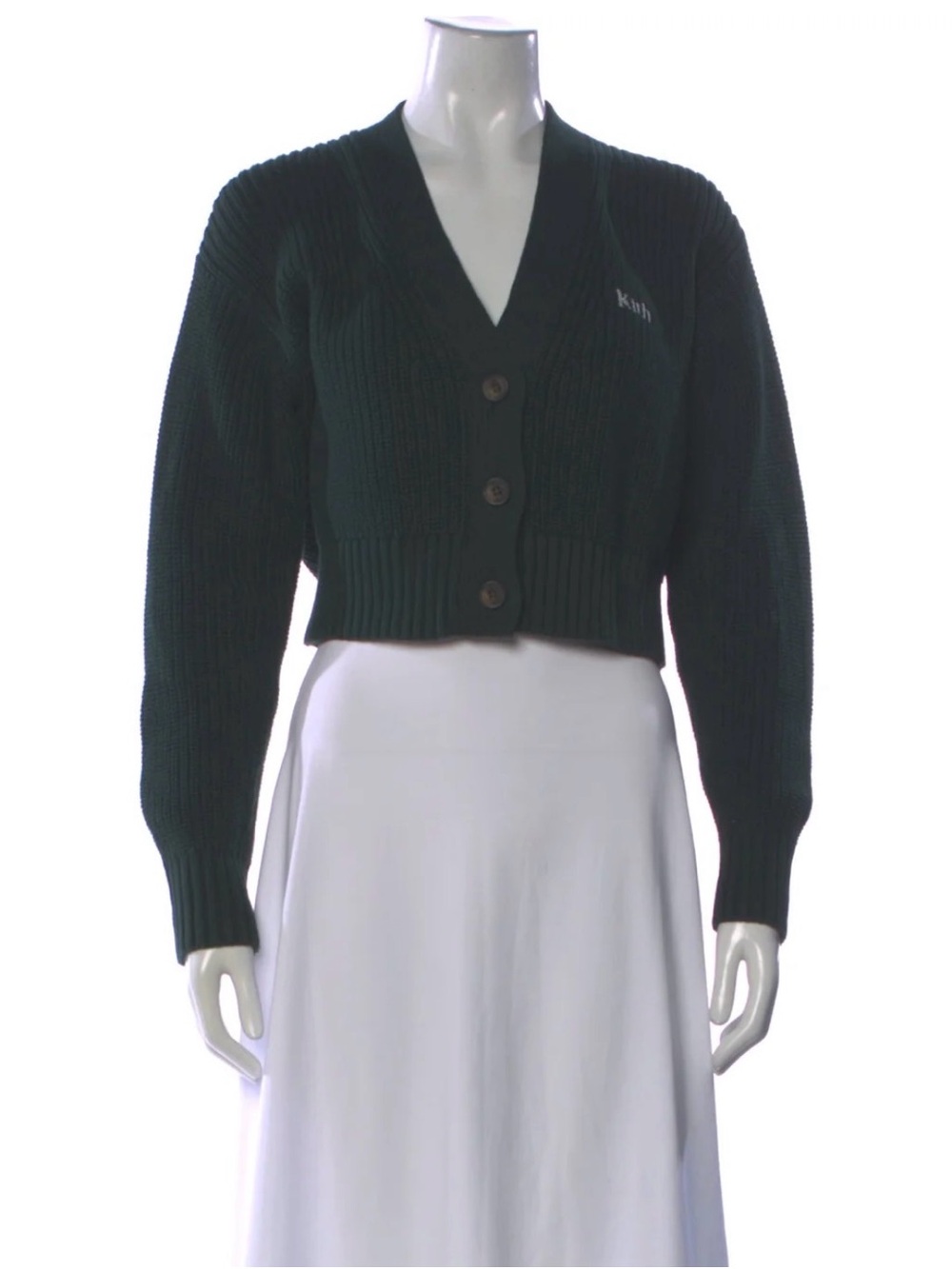 Kith Forest Green Cropped V-Neck Button Cardigan